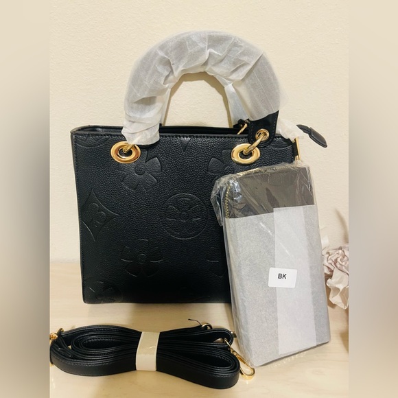 2 pc Black VEGAN LEATHER purse wallet set great gift holiday birthday gift - Picture 1 of 16